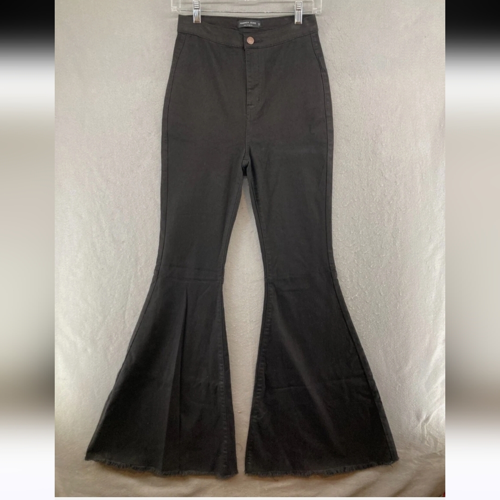 Hammer Jeans Size 11 Super Flare Jeans Festi Fray Hem Black Hippie Boho Bx-3155